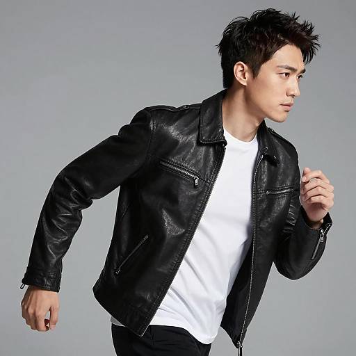 Casual Man in Leather Jacket Running
