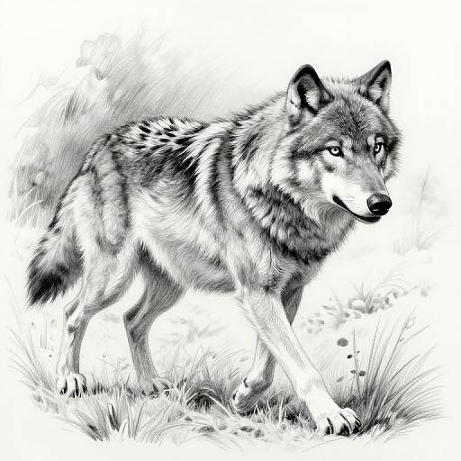 Realistic Pencil Drawing of Running Wolf