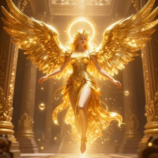 Radiant Golden Angel Over Ancient Temple