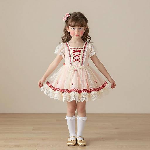 Young Girl in Pink Lace Dancing Dress