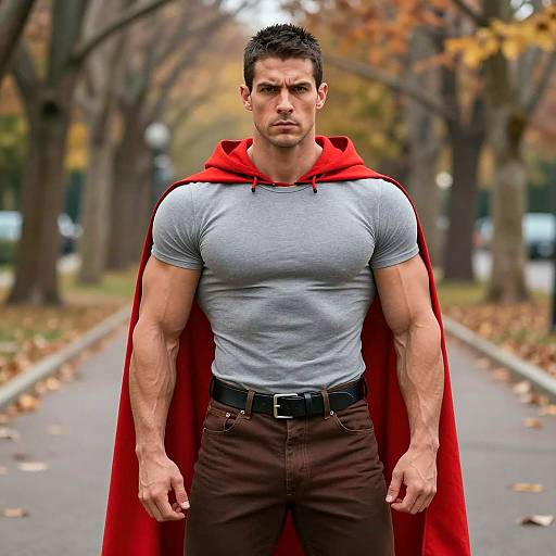 Muscular Man in Halloween Costume Outdoors