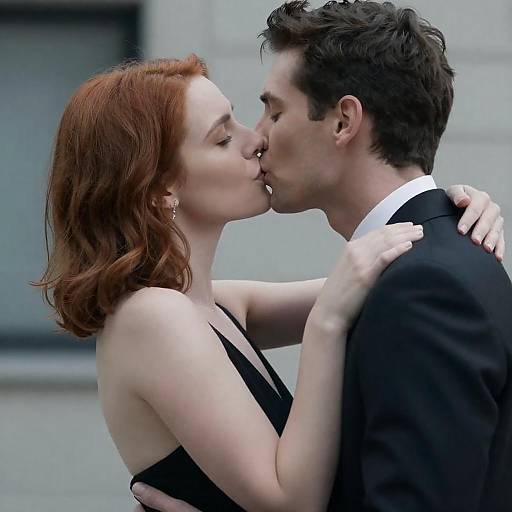 Intimate Kiss: Man and Woman Embrace