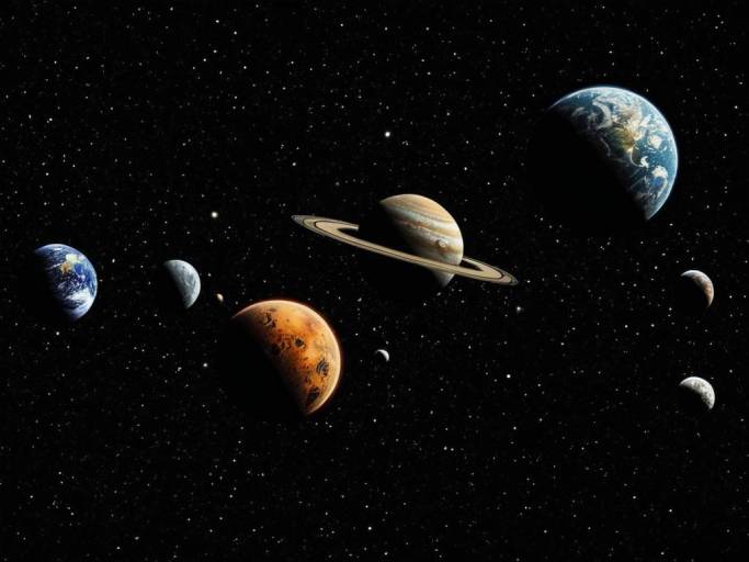 Colorful Doodle Planets in Dark Space
