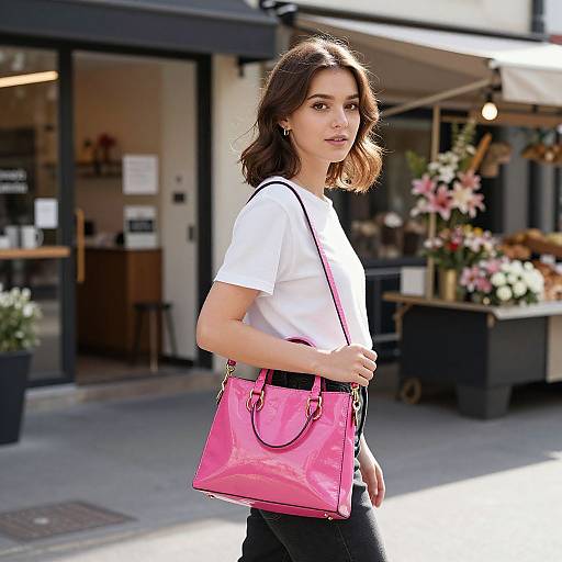 Young Woman in Sunny City Street