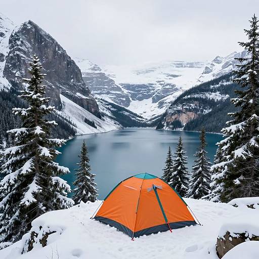 Winter Mountain Campsite with Tent
