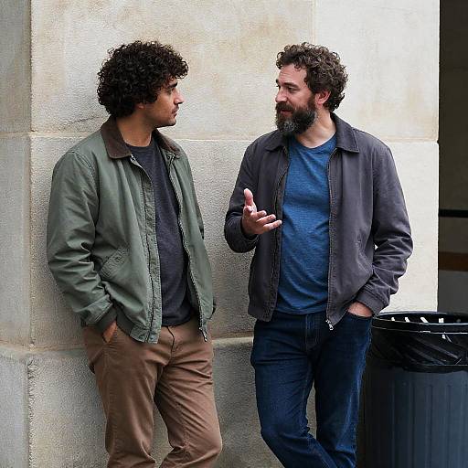 Men Conversing by a Stone Wall