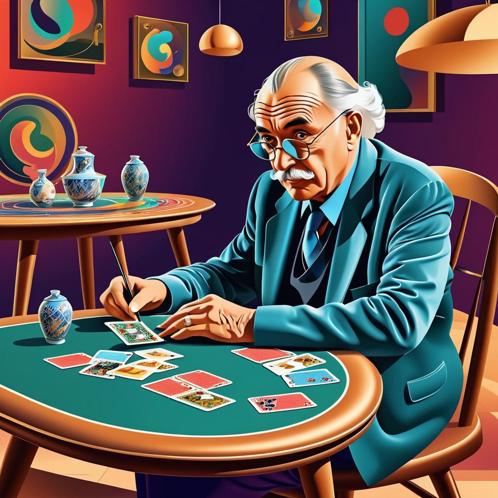 Surrealist Elderly Man Playing Cards