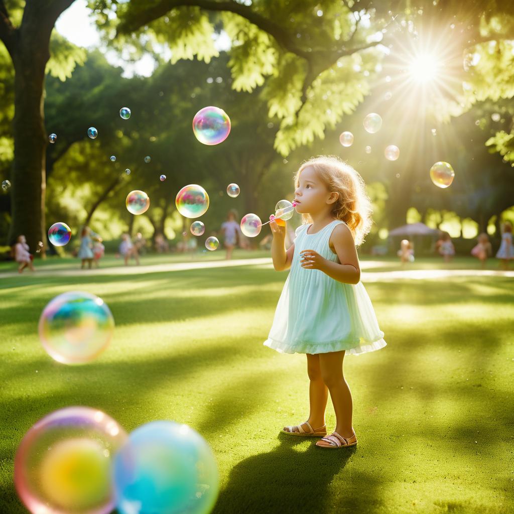 Cinematic Childhood: Joyful Bubbles in Park