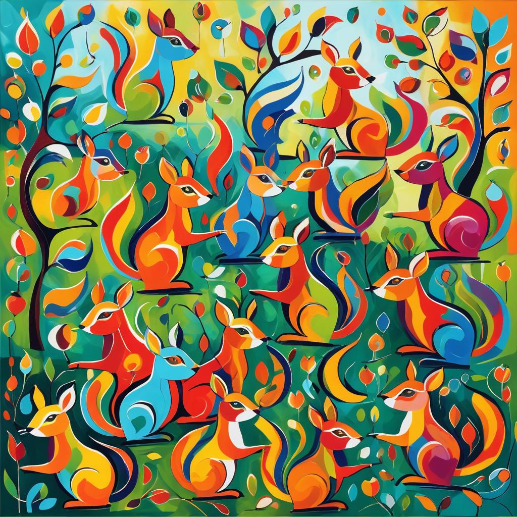 Vibrant Picasso-Inspired Squirrel Garden