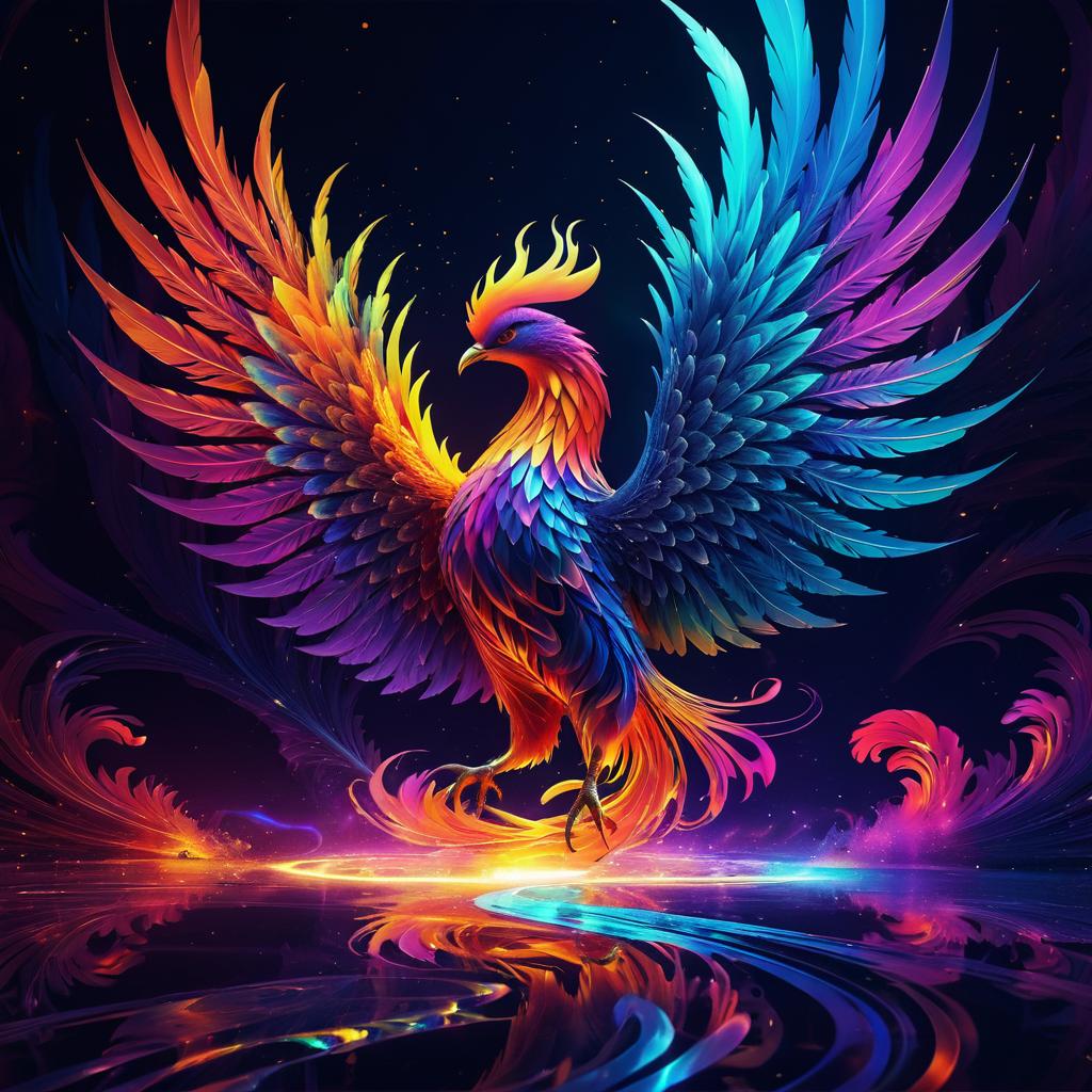 Psychedelic Phoenix: Vibrant Surreal Digital Art