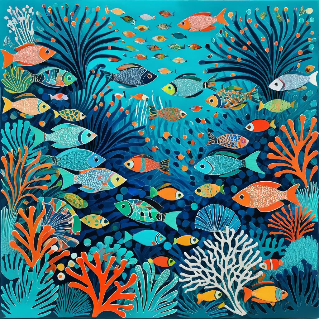 Vibrant Coral Reef in Gond Style