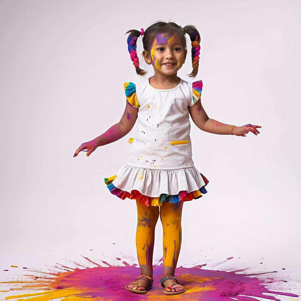 Amazed Little Girl in Colorful Holi Festival