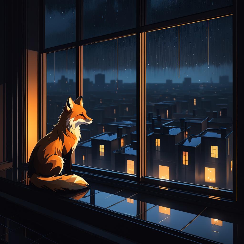 Moody Fox by Rainy Window