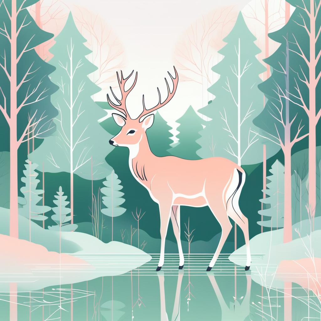 Elegant Deer in Pastel Forest Art