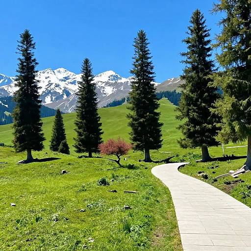 Vibrant Meadow with Pine Trees