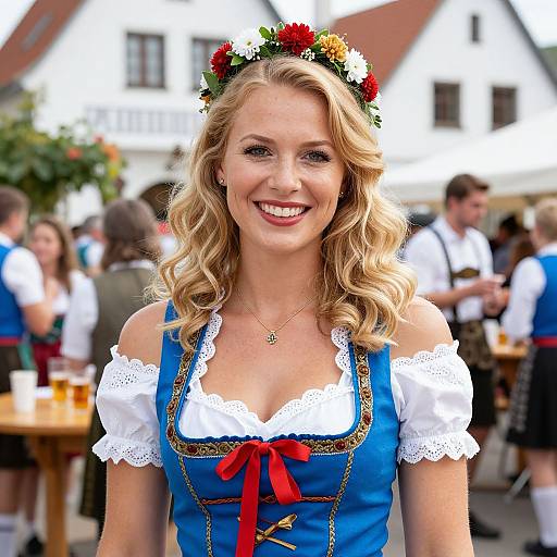 Smiling Woman in Bavarian Dirndl