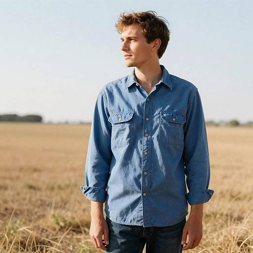 Man in Vintage Blue Shirt