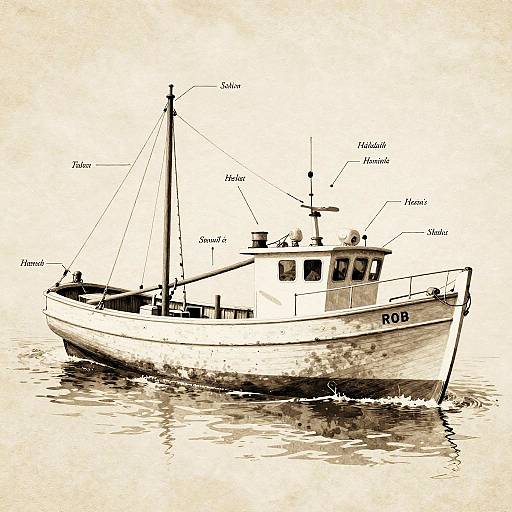 Vintage Nautical Chart of Fishing Boat