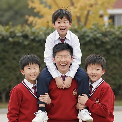 Joyful Boys Carrying a Friend Outdoors