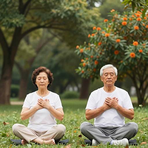 Elderly Couple Meditating in Park