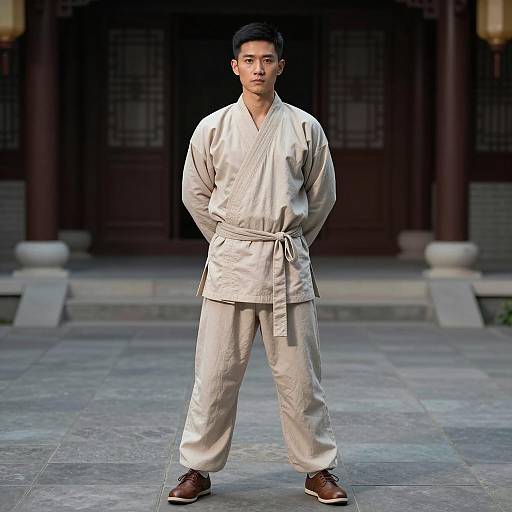 Asian Man in Traditional Martial Arts Outfit