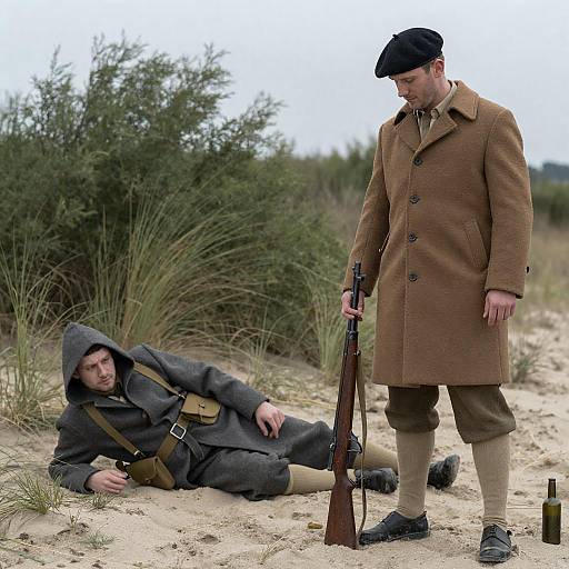 Two Men in Vintage Military Coats Outdoors