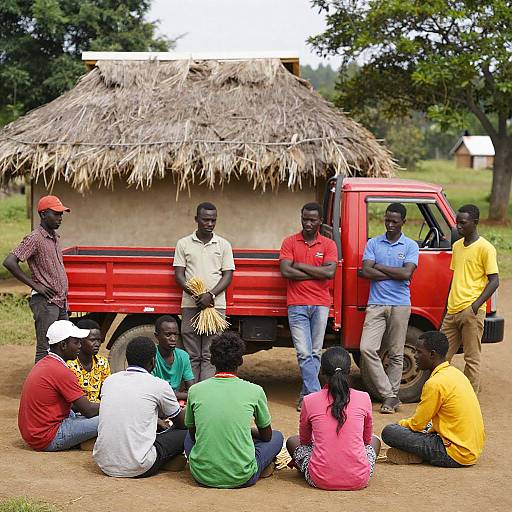 Lively Rural Gathering Around Red Truck