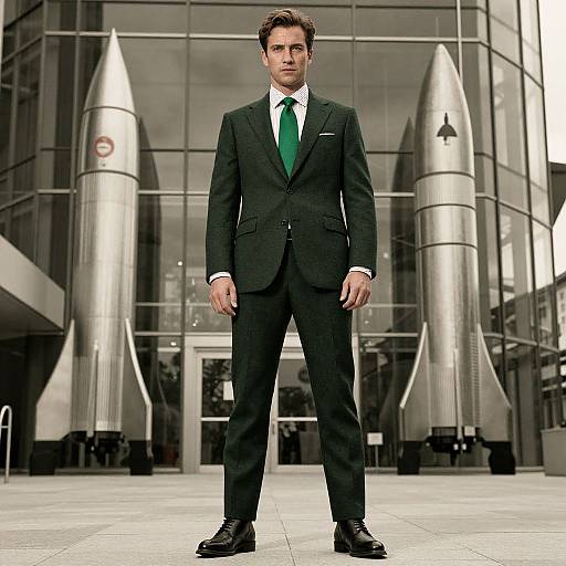 Confident Man in Green Suit
