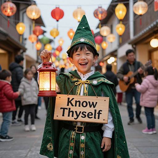 Cheerful Boy in Festive Wise Costume