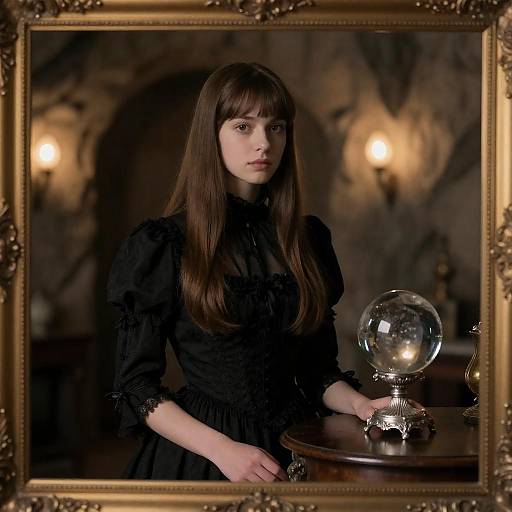 Victorian Woman in Rustic Cave Setting