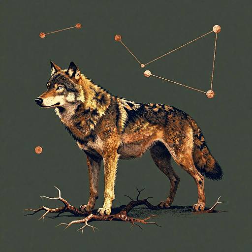 Olive Green Wolf, Burnished Copper Constellations