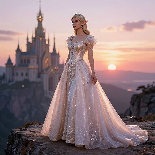 Regal Elf Princess in Fantasy Gown