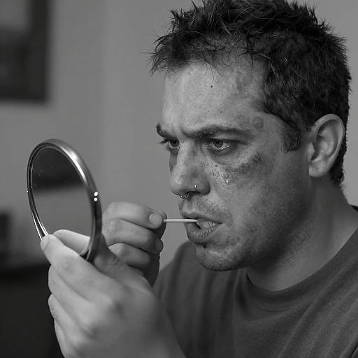 Intense Close-Up of a Man in Reflection