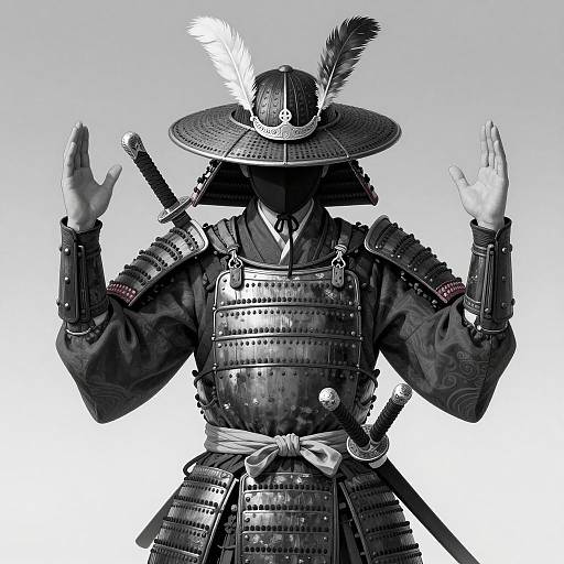Defensive Samurai in Detailed Armor