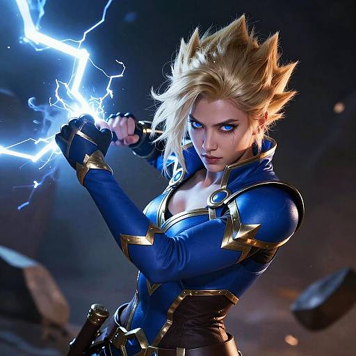 Fierce Blonde Warrior with Lightning