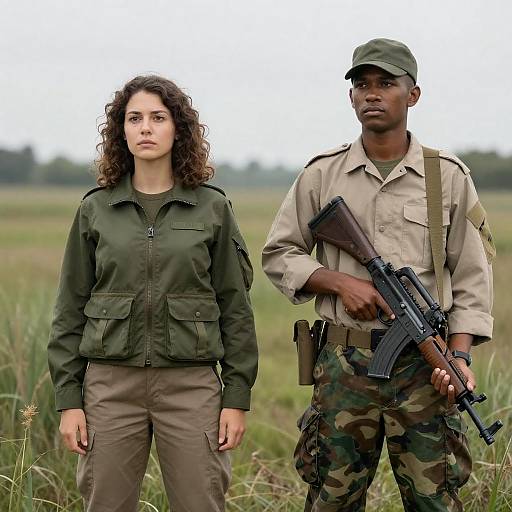Two Soldiers in a Grassy Field