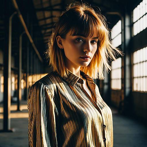 Fashion Model with Textured Fringe Hairstyle in Industrial Hall