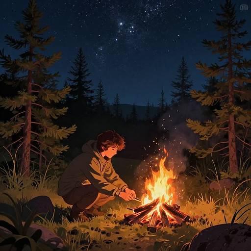 Cozy Wilderness Campfire Under Stars