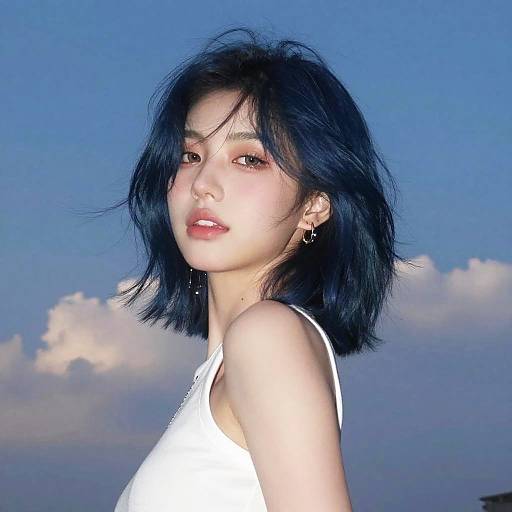 Twilight Blue-Haired Side Portrait with Jewelry