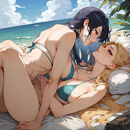 Couple in Bikinis by the Beach