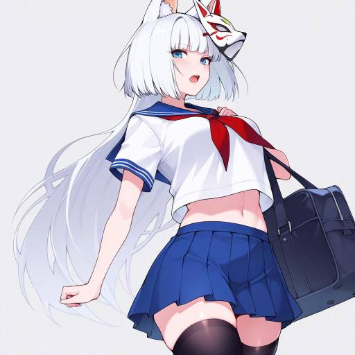 Anime Girl with Fox Ears in Uniform