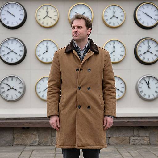 Vintage Winter Coat with Clock Wall