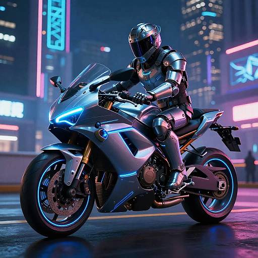 Futuristic Motorcycle Armor in Cyberpunk City