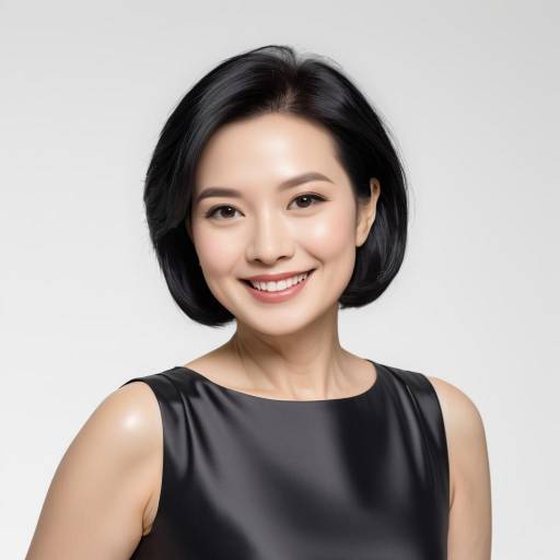 Smiling Asian Woman in Black Dress