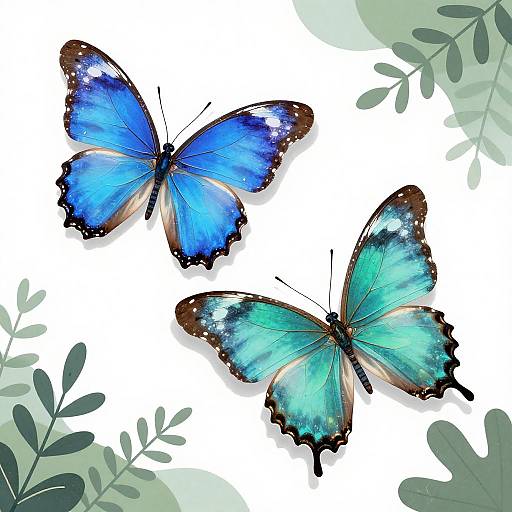 Vibrant Butterflies and Green Foliage Art
