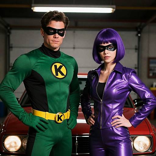 Dynamic Duo: Superheroes in Garage Scene