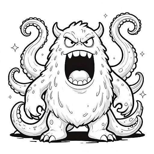 Menacing Monster Tentacles Line Art
