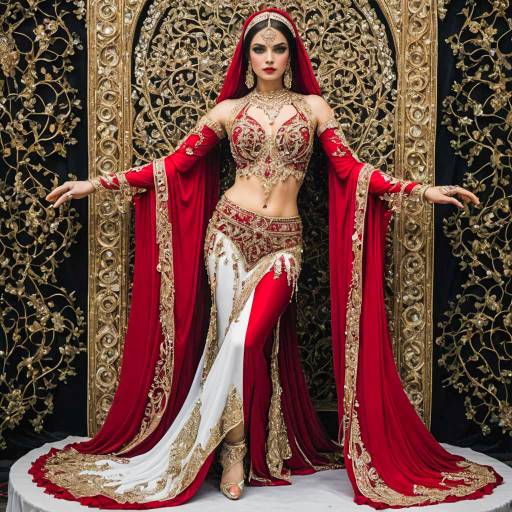 Mystical Belly Dancer in Crimson and White Outfit
