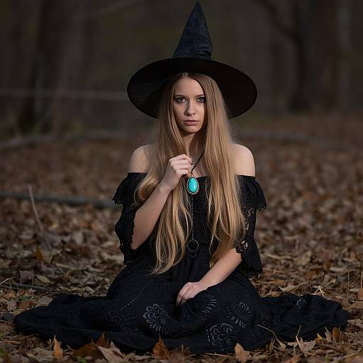 Mystical Woman in Forest Witch Attire
