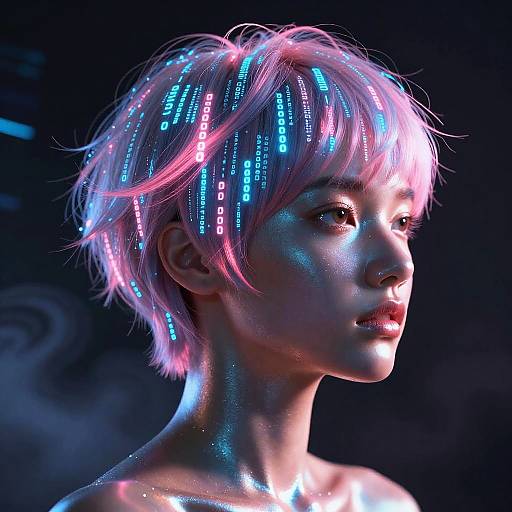Surreal AI Portrait with Glowing Code